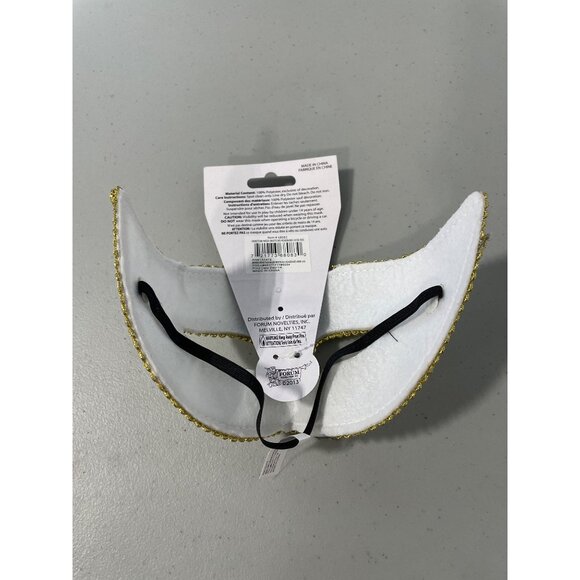 Venetian Decorative Mask Forum Novelties Elastic Strap White Gold Trim Party NEW - Picture 3 of 7